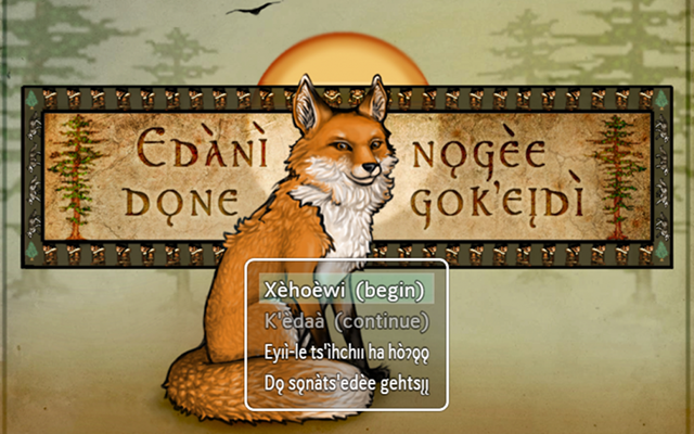 A graphic of an orange and white fox, with writing behind it and a menu of options below it.